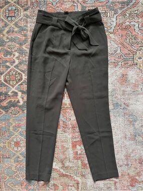Express High-Waist Tie-Belt Women’s Dress Pants - Olive Green LONG